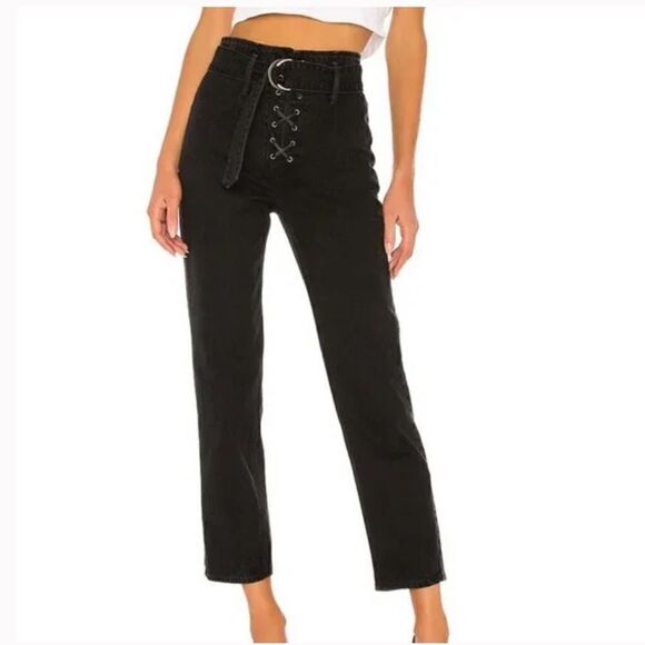 NWTs GRLFRND Solange Black Lace Tie Up Jeans in Remote Control Size 31 - Picture 1 of 11